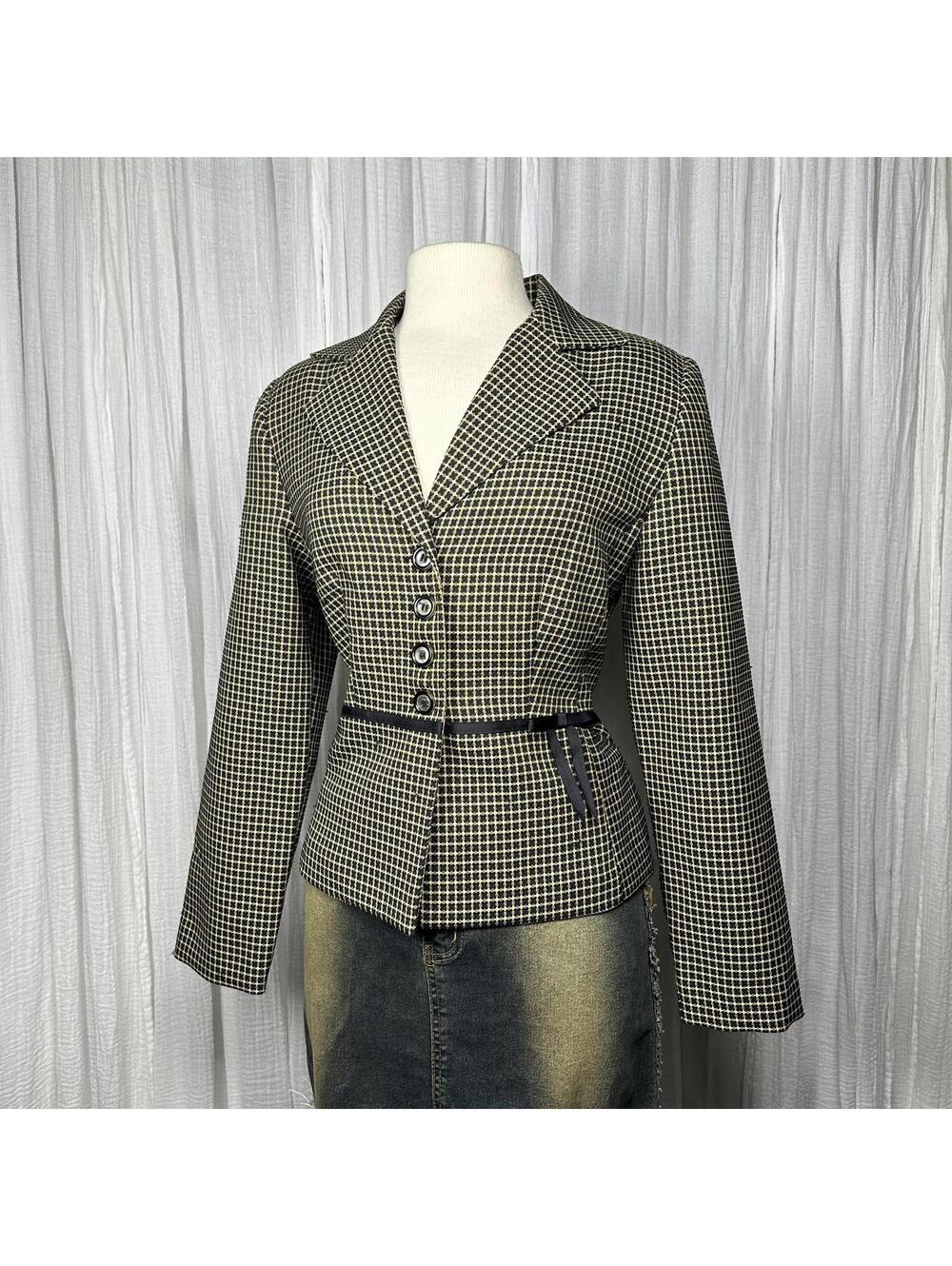 Vintage Minimalist Academia Sweet Suit Classic Checkered Blazer (10)